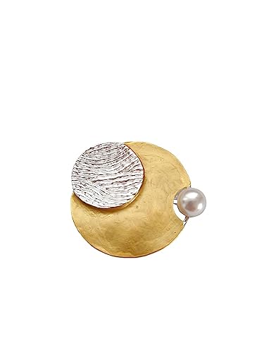 Brosche Magnetbrosche Schal Bekleidung Poncho Textilschmuck Rund mit Perle Silber - Gelb von lordies