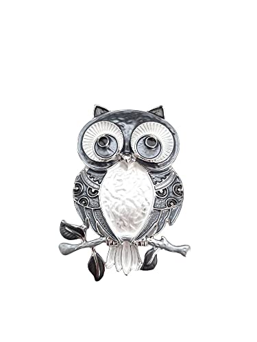 Brosche Magnetbrosche Schal Bekleidung Taschen Stiefel Uhu Eule Owl Silber - Grau von lordies