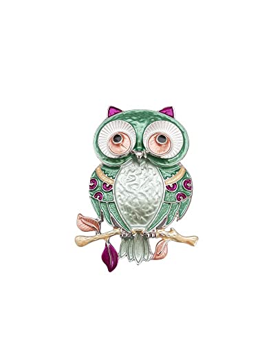 Brosche Magnetbrosche Schal Bekleidung Taschen Stiefel Uhu Eule Owl Silber - Grün von lordies