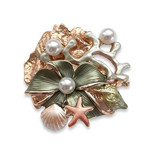 Brosche Magnetbrosche Schal Clip Bekleidung Poncho Blume Seestern Perle Meer Gold - Grün von lordies