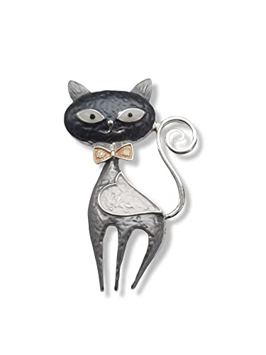 Brosche Magnetbrosche Schal Clip Bekleidung Poncho Taschen Stiefel Textilschmuck Katze Grau von lordies