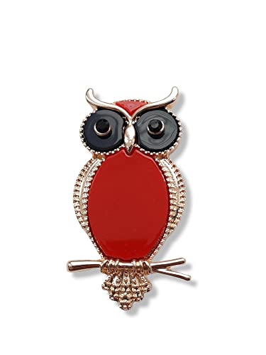 Brosche Magnetbrosche Schal Clip Bekleidung Poncho Taschen Stiefel Uhu Eule Owl Rot - Gold von lordies