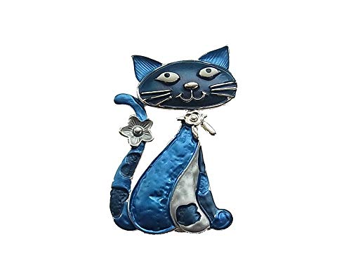 Brosche Magnetbrosche Schal Clip Bekleidung Poncho Taschen Stifel Textilschmuck Katze Blume Blau von lordies
