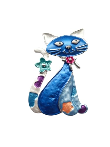 Brosche Magnetbrosche Schal Clip Bekleidung Poncho Taschen Stifel Textilschmuck Katze Blume Royalblau von lordies