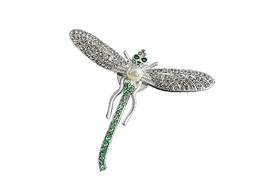 Brosche Magnetbrosche Schal Clip Bekleidung Poncho Taschen Stifel Textilschmuck Libelle Silber Crystal - Grün von lordies