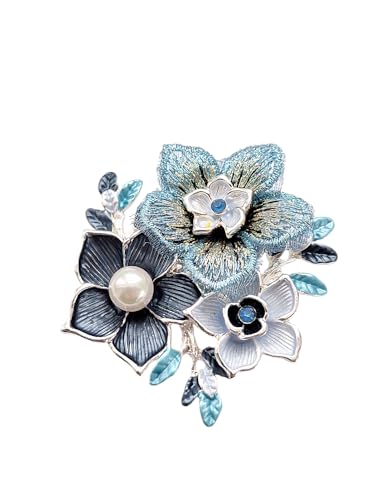 lordies Brosche Magnetbrosche Schal Taschen Textilschmuck Clip Poncho Blume Perle (Blau) von lordies