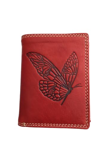 Damen Geldbörse Portmonee Portemonnaie Geldbeutel Leder Schmetterling Motiv Rot Hochformat von lordies