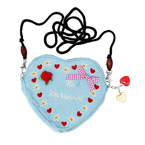 Edelweiss Trachten Tasche Oktoberfest Dirndl Herzform abnehmbarem Langer Kordel Hell Blau von lordies