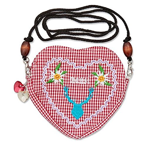 Edelweiss Trachten Tasche Oktoberfest Dirndl Herzform abnehmbarem Langer Kordel Mausi Hirschkopf Rot von lordies