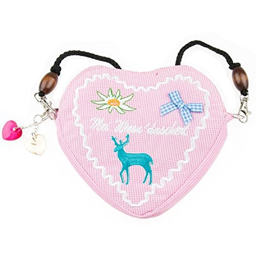 Edelweiss Trachten Tasche Oktoberfest Dirndl Herzform abnehmbarem Langer Kordel Rosa von lordies