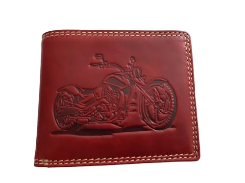 Geldbörse Portmonee Portemonnaie Geldbeutel echtes Leder Motorrad Motiv Rot Querformat von lordies