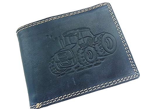 Herren Geldbörse Portmonee Portemonnaie Geldbeutel Echtes Leder Traktor Navy Blue Dunkel Blau von lordies
