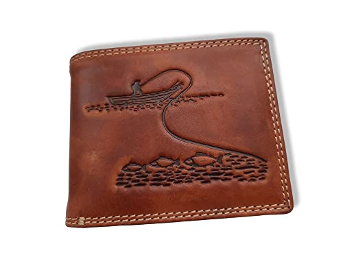 Herren Geldbörse Portmonee Portemonnaie Geldbeutel Leder Angler Tan Hell Braun von lordies