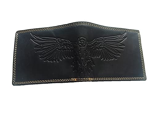 Herren Geldbörse Portmonee Portemonnaie Geldbeutel echtes Leder Adler Motiv Querformat Vavy Blue Dunkel Blau von lordies