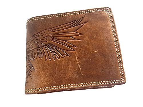 Herren Geldbörse Portmonee Portemonnaie Geldbeutel echtes Leder Adler Motiv Tan von lordies