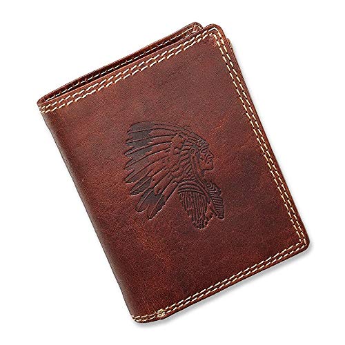 Herren Geldbörse Portmonee Portemonnaie Geldbeutel echtes Leder Indianer Motiv Brown Braun von lordies