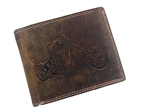 Herren Geldbörse Portmonee Portemonnaie Geldbeutel echtes Leder Motorrad Motiv Braun von lordies