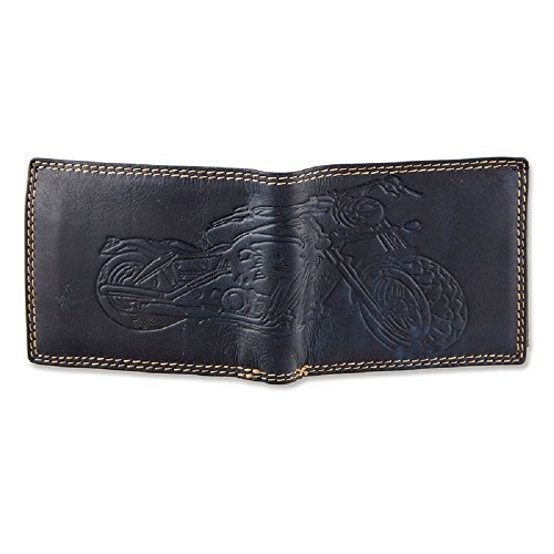 Herren Geldbörse Portmonee Portemonnaie Geldbeutel echtes Leder Motorrad Motiv Dunkel Blau von lordies