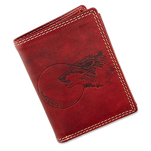 Herren Geldbörse Portmonee Portemonnaie Geldbeutel echtes Leder Wolf vor dem Mond Red Rot von lordies