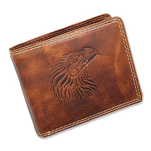 Hochwertige Echtleder Geldbörse in Querformat mit Adler Motiv Braun von lordies