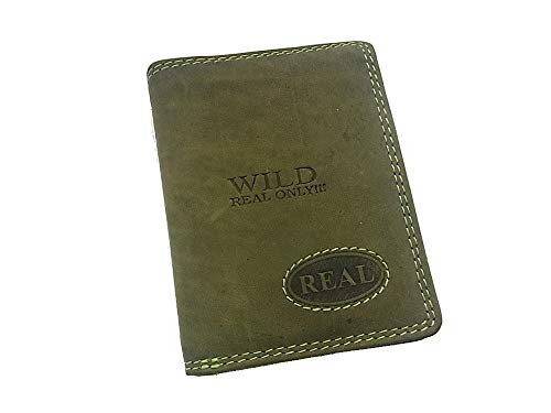 Wild Real Only Herren Geldbörse Portemonnaie Portmonee aus echtem Leder 10,3 x 8cm x 2cm Khaki Green von lordies