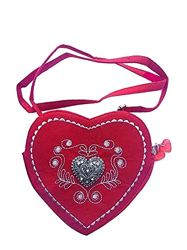 lordies Edelweiss Trachten Tasche Oktoberfest Dirndl Herzform abnehmbarem Langer Filzoptik Rot von lordies