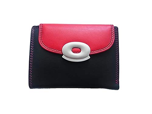 lordies Geldbörse Geldbeutel Damengeldbörse aus echtem Leder 10cm x 13cm x 2cm Schwarz - Rot von lordies