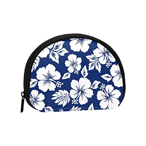 Blaues marineblaues Hibiskusmuster, Portemonnaie, Muschel-Make-up-Tasche, Damen-Aufbewahrungstasche, kleine Geldbörse, Muschel-Wechseltasche von losolese