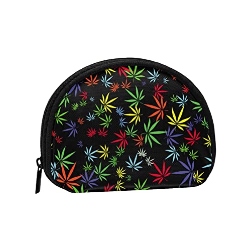 Buntes Cannabisblatt, Geldbörse, Muschel, Make-up-Tasche, Damen-Aufbewahrungstasche, kleine Geldbörse, Muschel-Wechseltasche von losolese