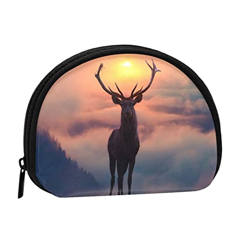 Deer Hunting Sun, Geldbörse, Muschel-Make-up-Tasche, Damen-Aufbewahrungstasche, kleine Geldbörse, Muschel-Wechseltasche von losolese