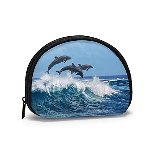 Dolphin Chasing The Waves, Portemonnaie Shell Make-up-Tasche Damen Aufbewahrungstasche Kleine Münzbörse Shell-Wechseltasche von losolese