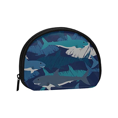 Haie Blau Cartoon Plaid, Brieftasche Shell Make-up Tasche Frauen Aufbewahrungstasche Kleine Geldbörse Shell Wechseltasche von losolese