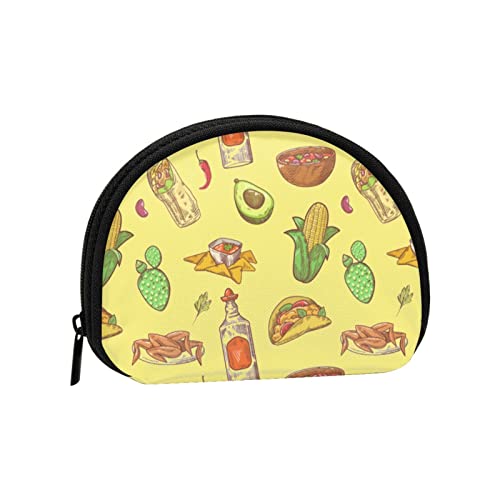 Kaktus und Taco mexikanisches Essen, Geldbörse, Muschel-Make-up-Tasche, Damen-Aufbewahrungstasche, kleine Münzbörse, Muschel-Wechseltasche von losolese