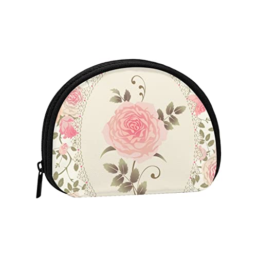 Kletternde Rosen mit Blumenmuster, Geldbörse, Muschel-Make-up-Tasche, Damen-Aufbewahrungstasche, kleine Geldbörse, Muschel-Wechseltasche von losolese