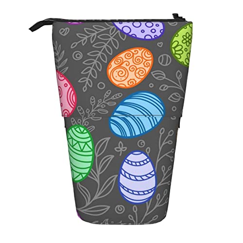 losolese Frohe Ostern Farbmuster Ostern Teleskop-Federmäppchen, Ständer-Stifthalter mit Reißverschluss, Make-up-Tasche, Bleistiftbeutel, Stifttasche von losolese