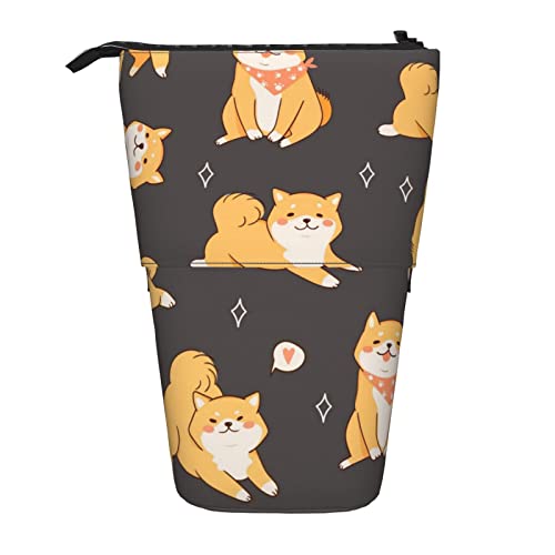 losolese Janpanese Dogs Shiba Inu Teleskop-Federmäppchen, Ständer-Stifthalter mit Reißverschluss, Make-up-Tasche, Bleistiftbeutel, Stifttasche von losolese