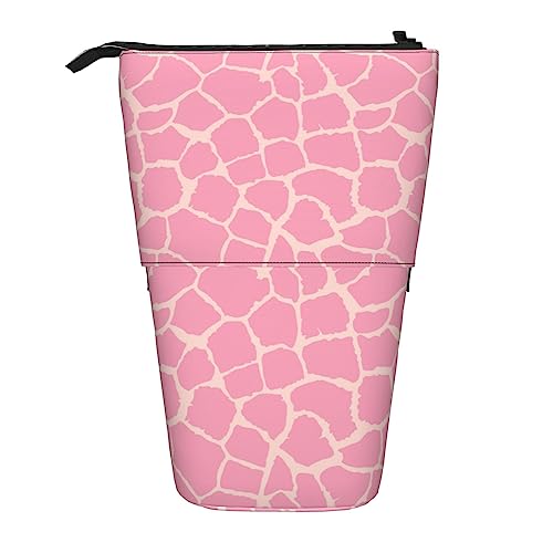 losolese Rosa Giraffe aus stilisierter Haut, Teleskop-Federmäppchen, Ständer-Stifthalter mit Reißverschluss, Make-up-Tasche, Bleistiftbeutel, Stifttasche von losolese