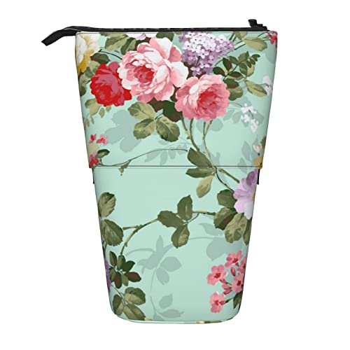 losolese Rosa und lila Blumen-Druck-Teleskop-Federmäppchen, Ständer-Bleistifthalter mit Reißverschluss, Make-up-Tasche, Bleistiftbeutel, Stifttasche von losolese