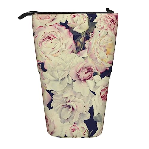 losolese Teleskop-Federmäppchen mit Aquarell-Rosen-Blumenmuster, Ständer-Stifthalter mit Reißverschluss, Make-up-Tasche, Bleistiftbeutel, Stifttasche von losolese