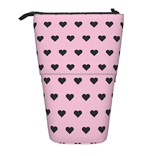 losolese Teleskop-Federmäppchen mit Aufschrift „Happy Valentines Day Hearts On Pink“, Standstifthalter mit Reißverschluss, Make-up-Tasche, Bleistiftbeutel, Stifttasche von losolese