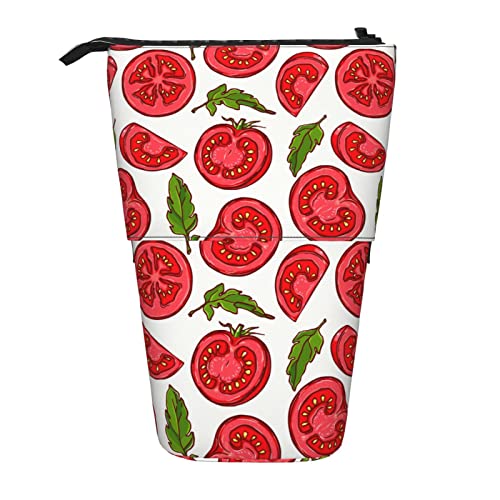 losolese Teleskop-Federmäppchen mit Cartoon-Tomatenblättern-Muster, Ständer, Stifthalter mit Reißverschluss, Make-up-Tasche, Bleistiftbeutel, Stifttasche von losolese