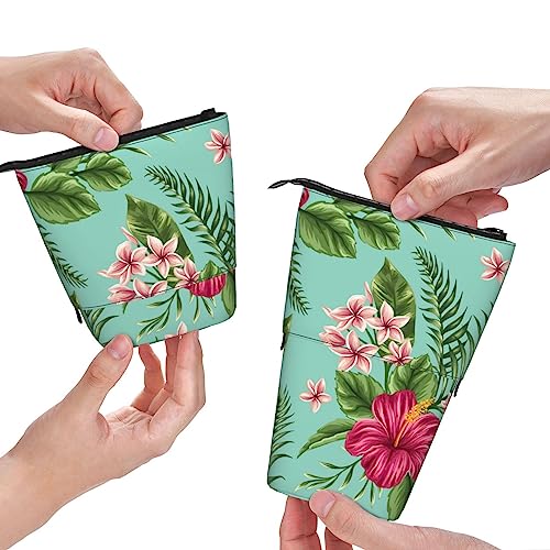 losolese Teleskop-Federmäppchen mit Hawaii-Tropenblättern und Blumen-Aufdruck, Ständer, Stifthalter mit Reißverschluss, Make-up-Tasche, Bleistiftbeutel, Stifttasche von losolese