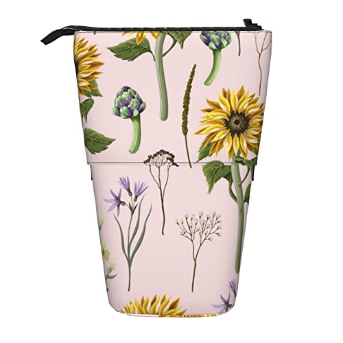 losolese Teleskop-Federmäppchen mit Sonnenblumen- und Artischocken-Motiv, Standstifthalter mit Reißverschluss, Make-up-Tasche, Bleistiftbeutel, Stifttasche von losolese