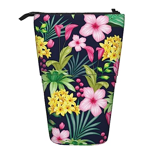 losolese Teleskop-Federmäppchen mit hawaiianischem Buntem Blumen-Motiv, Stand-Stifthalter mit Reißverschluss, Make-up-Tasche, Bleistiftbeutel, Stifttasche von losolese