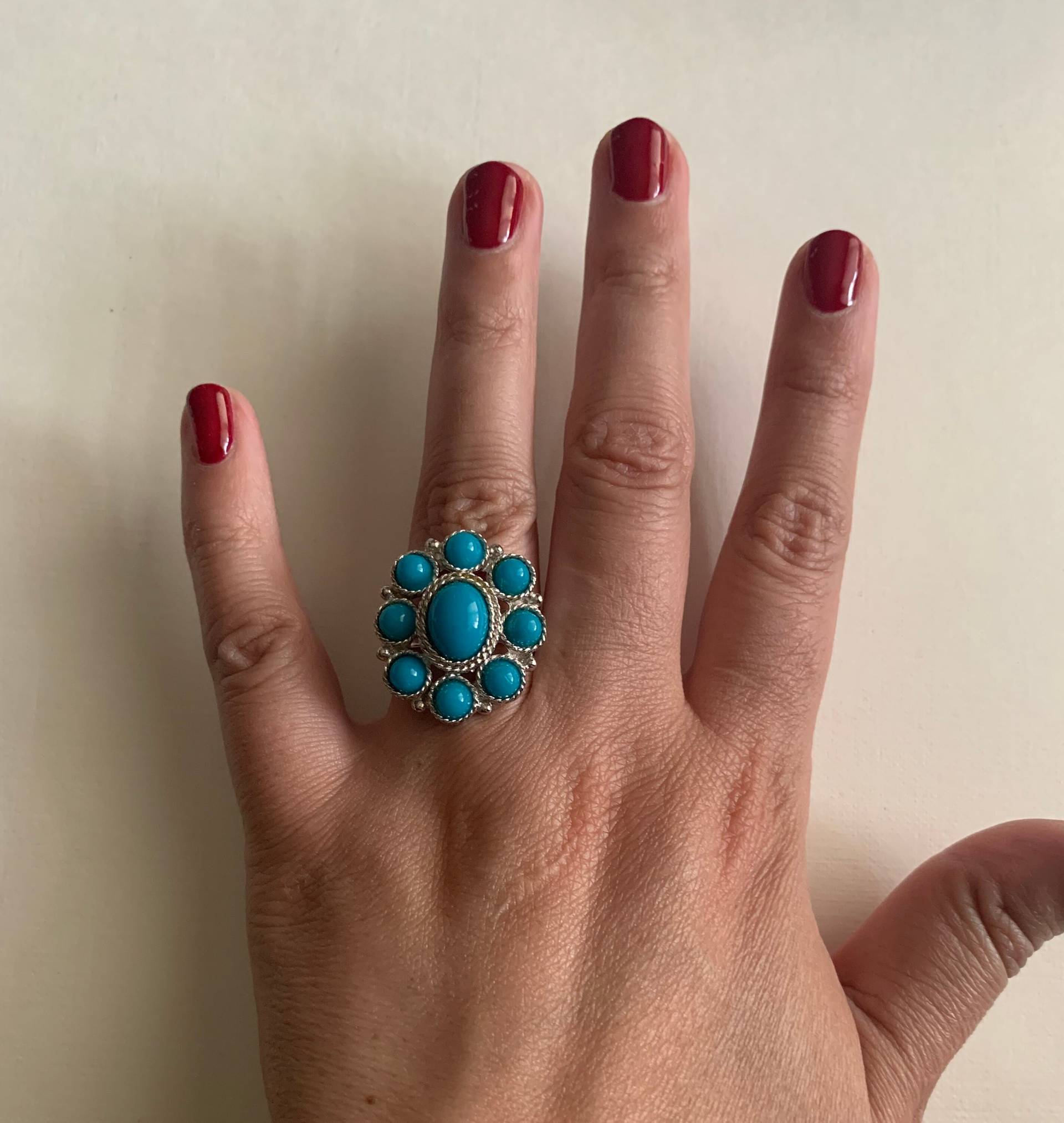 Vintage Sarah Coventry Silber Ton Türkis Perlen Verstellbarer Ring Vintage Sarah Coventry Silber Ton Türkis Perlen Verstellbarer Ring von lostnfoundcalifornia