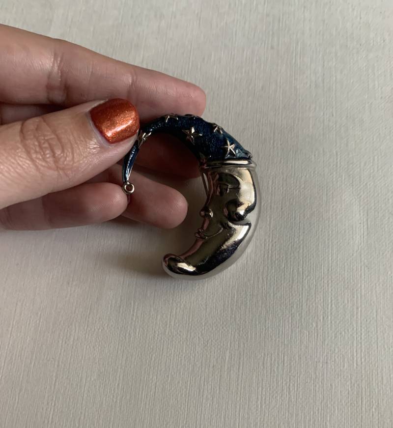 Vintage Silber Ton Halbmond Mit Start Pyjama Hut Brosche von lostnfoundcalifornia