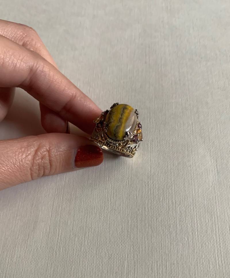 Vintage Sterling Silber Filigran Jaspis Stein Und Rubine Ring Größe 7 von lostnfoundcalifornia