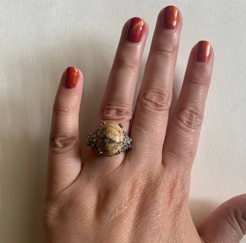 Vintage-Sterling Silber Karis Filigrane Zirkonia Und Jaspis Stein Mitte Ring Größe 7 von lostnfoundcalifornia