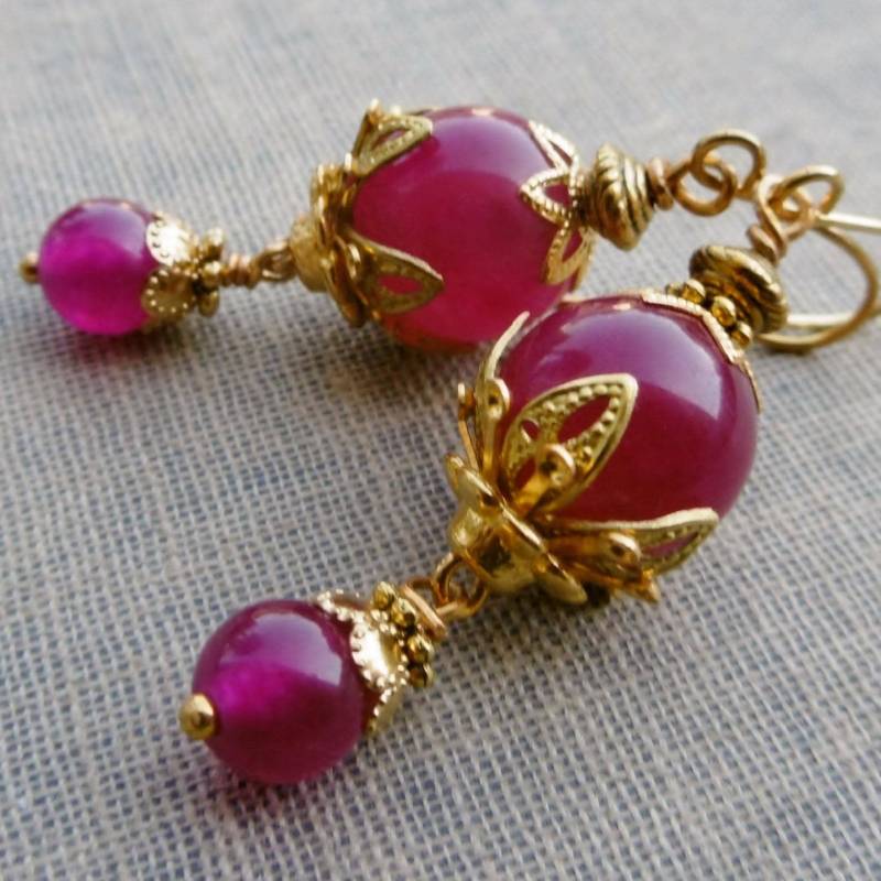 Ohrringe Floraison Magenta Mit Gold Ohrringe Floraison Magenta Mit Gold von lottedeluex