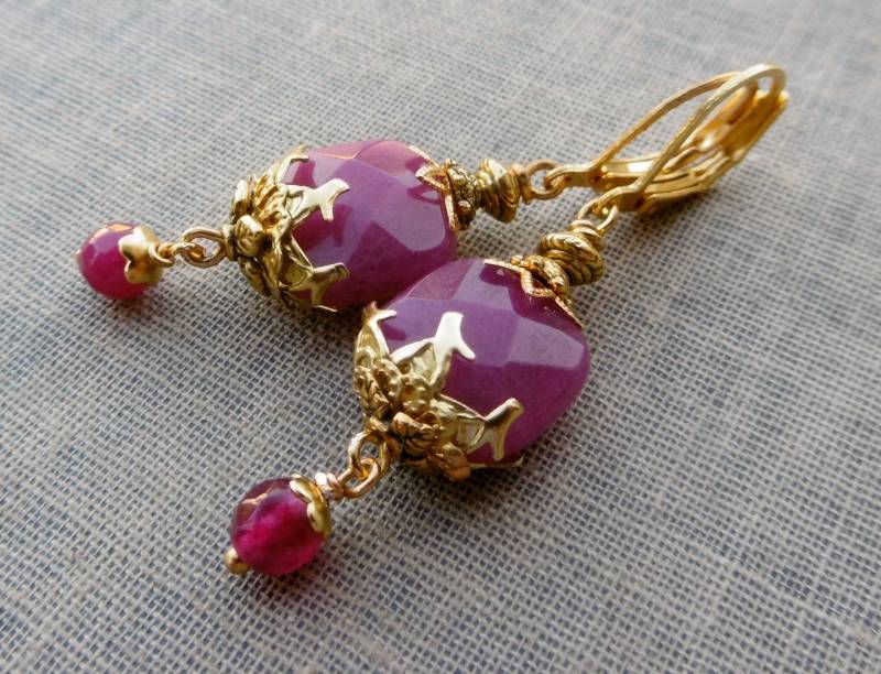 Ohrringe Purpur Achat Fuchsia Mit Gold von lottedeluex